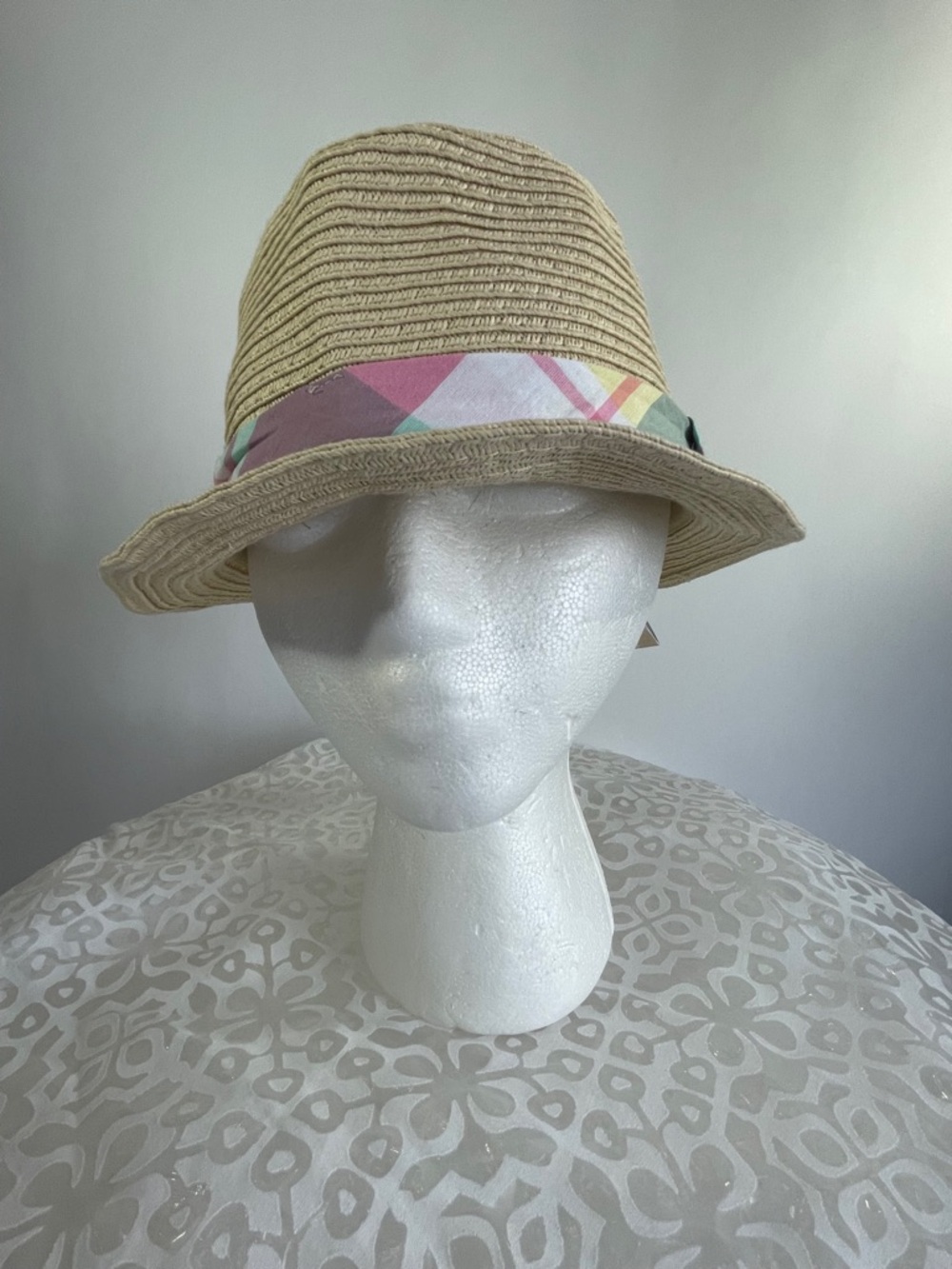 Tommy Bahama Kids Straw Fedora Hat Plaid Band NWT